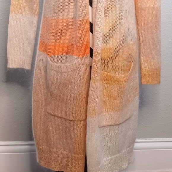 Parrish Mohair Wool Sz M Neutral Colorblock Open Front Long Cardigan - Picture 5 of 11